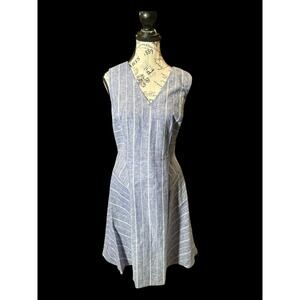 Adriana Papel Size 14 Blue Striped Linen Blend Fit Flare Dress